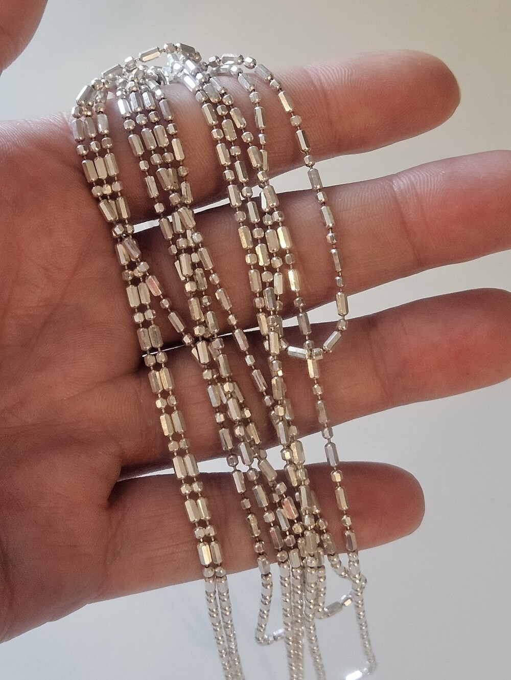 Stunning 100" Milor Italian Sterling Silver Faceted Bar Ball Chain Necklace 34g